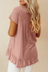 Short Sleeve V Neck Ruffle Hem Babydoll Blouse
