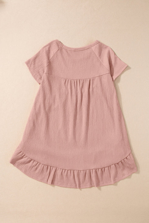 Short Sleeve V Neck Ruffle Hem Babydoll Blouse