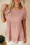 Short Sleeve V Neck Ruffle Hem Babydoll Blouse