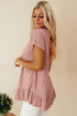 Short Sleeve V Neck Ruffle Hem Babydoll Blouse
