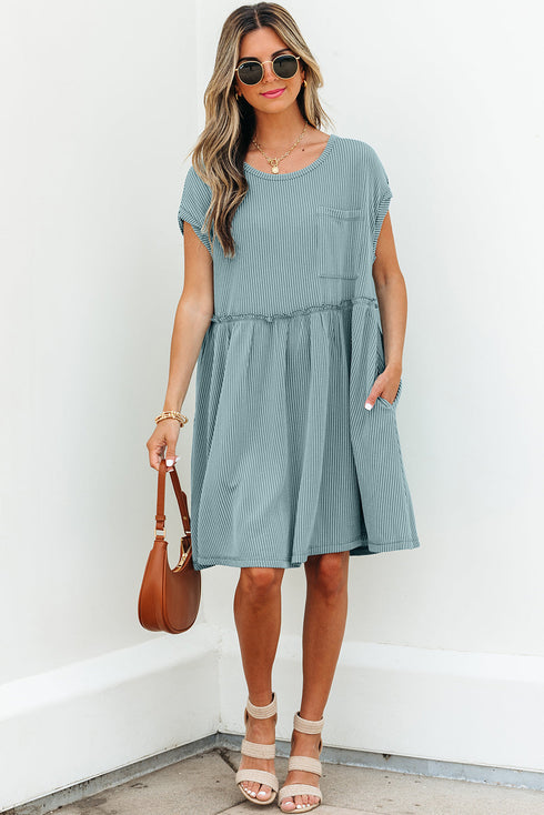 Short Sleeve Waffle Knit Babydoll Tunic