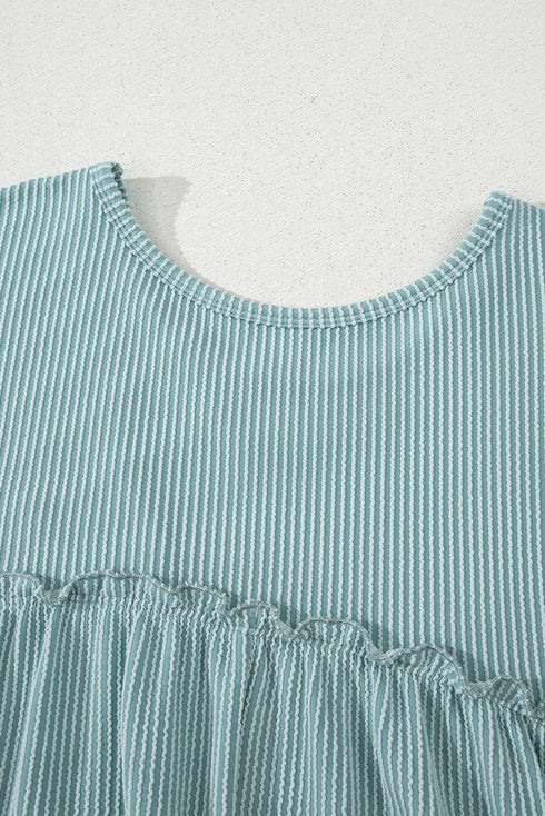 Short Sleeve Waffle Knit Babydoll Tunic