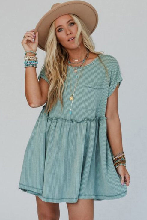 Short Sleeve Waffle Knit Babydoll Tunic
