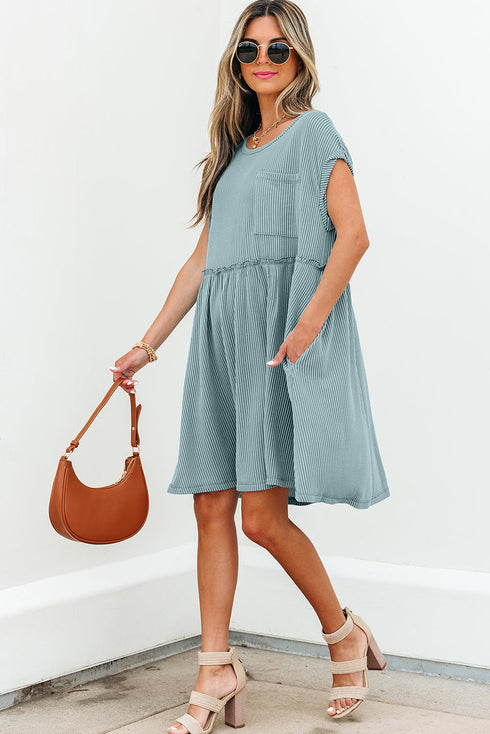 Short Sleeve Waffle Knit Babydoll Tunic