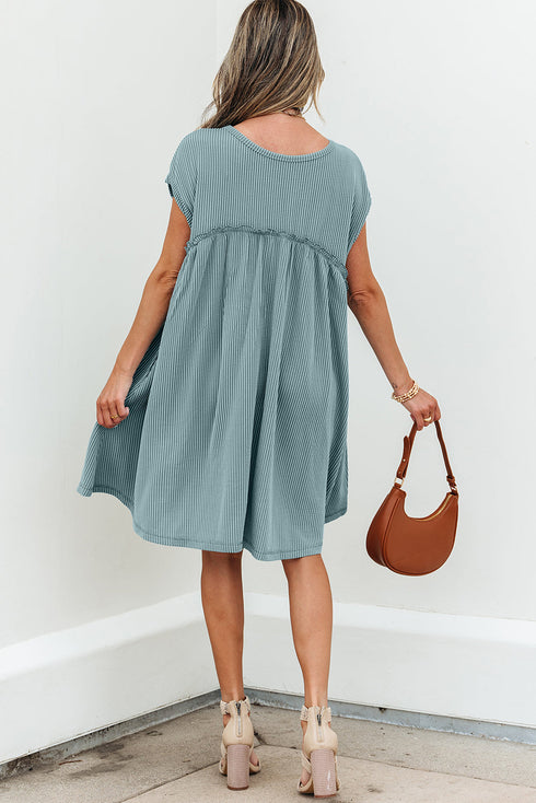 Short Sleeve Waffle Knit Babydoll Tunic