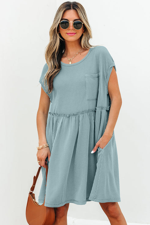 Short Sleeve Waffle Knit Babydoll Tunic
