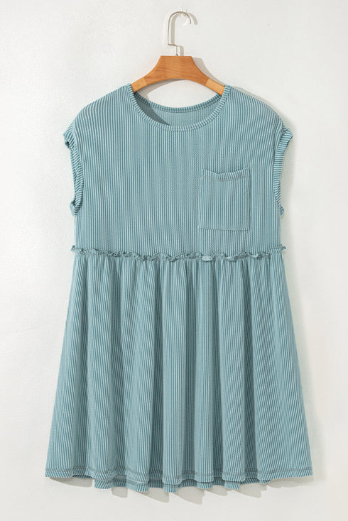 Short Sleeve Waffle Knit Babydoll Tunic