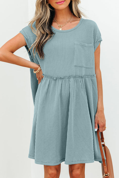 Short Sleeve Waffle Knit Babydoll Tunic