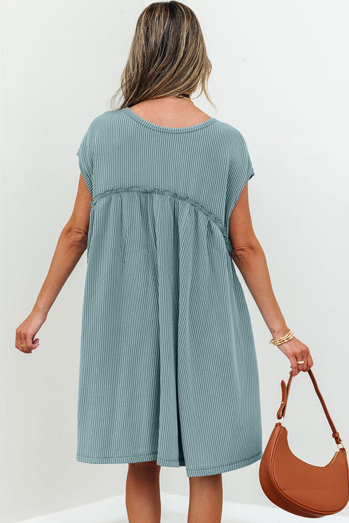 Short Sleeve Waffle Knit Babydoll Tunic