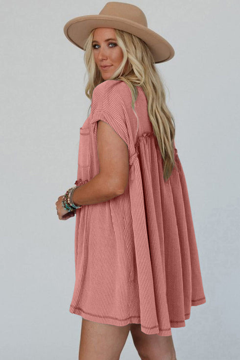Short Sleeve Waffle Knit Babydoll Tunic
