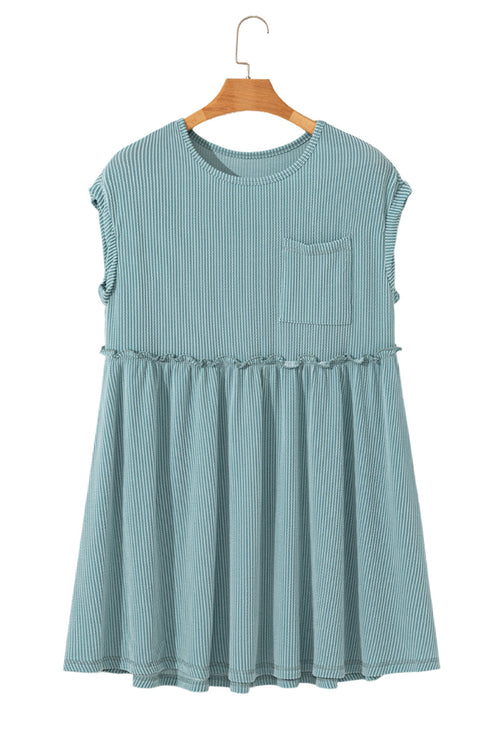 Short Sleeve Waffle Knit Babydoll Tunic