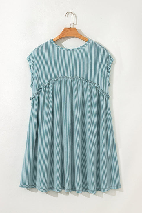 Short Sleeve Waffle Knit Babydoll Tunic
