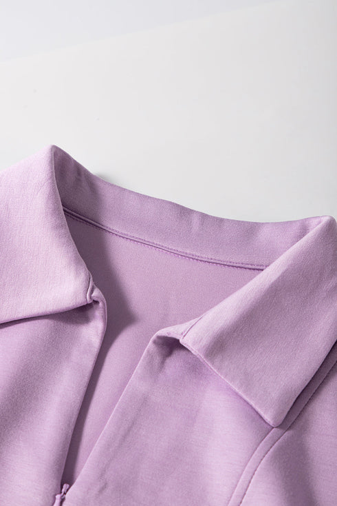 Short Sleeve Zipper Collared Elastic High Waist Romper