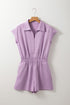 Short Sleeve Zipper Collared Elastic High Waist Romper