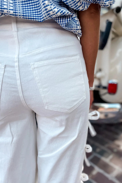 Side Bow High Rise Wide Leg Jeans