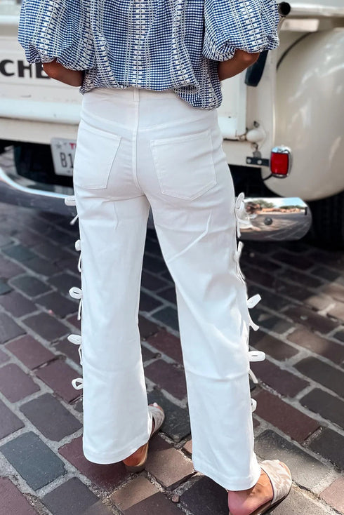 Side Bow High Rise Wide Leg Jeans