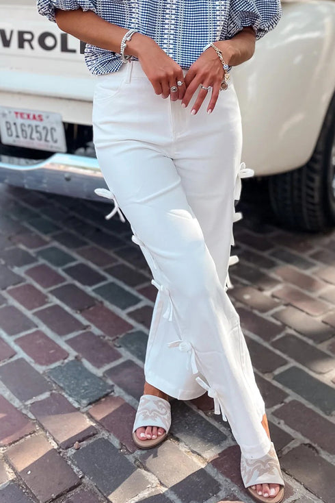 Side Bow High Rise Wide Leg Jeans