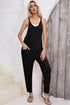 Side Pockets Harem Pants Sleeveless V Neck Jumpsuit
