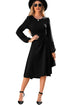 Side Ruched Crew Neck Long Sleeve Bodycon Fit Elegant Midi Dress