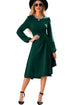 Side Ruched Crew Neck Long Sleeve Bodycon Fit Elegant Midi Dress