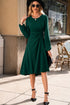 Side Ruched Crew Neck Long Sleeve Bodycon Fit Elegant Midi Dress