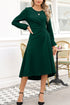 Side Ruched Crew Neck Long Sleeve Bodycon Fit Elegant Midi Dress
