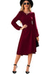 Side Ruched Crew Neck Long Sleeve Bodycon Fit Elegant Midi Dress