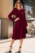Side Ruched Crew Neck Long Sleeve Bodycon Fit Elegant Midi Dress