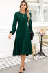 Side Ruched Crew Neck Long Sleeve Bodycon Fit Elegant Midi Dress