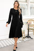 Side Ruched Crew Neck Long Sleeve Bodycon Fit Elegant Midi Dress