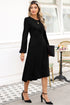 Side Ruched Crew Neck Long Sleeve Bodycon Fit Elegant Midi Dress
