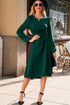 Side Ruched Crew Neck Long Sleeve Bodycon Fit Elegant Midi Dress