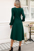 Side Ruched Crew Neck Long Sleeve Bodycon Fit Elegant Midi Dress