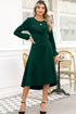 Side Ruched Crew Neck Long Sleeve Bodycon Fit Elegant Midi Dress