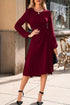 Side Ruched Crew Neck Long Sleeve Bodycon Fit Elegant Midi Dress