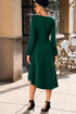 Side Ruched Crew Neck Long Sleeve Bodycon Fit Elegant Midi Dress