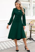 Side Ruched Crew Neck Long Sleeve Bodycon Fit Elegant Midi Dress