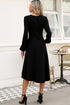 Side Ruched Crew Neck Long Sleeve Bodycon Fit Elegant Midi Dress
