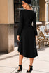 Side Ruched Crew Neck Long Sleeve Bodycon Fit Elegant Midi Dress
