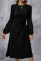 Side Ruched Crew Neck Long Sleeve Bodycon Fit Elegant Midi Dress