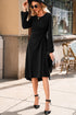 Side Ruched Crew Neck Long Sleeve Bodycon Fit Elegant Midi Dress