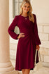 Side Ruched Crew Neck Long Sleeve Bodycon Fit Elegant Midi Dress