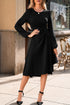Side Ruched Crew Neck Long Sleeve Bodycon Fit Elegant Midi Dress