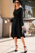 Side Ruched Crew Neck Long Sleeve Bodycon Fit Elegant Midi Dress