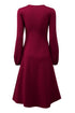 Side Ruched Crew Neck Long Sleeve Bodycon Fit Elegant Midi Dress