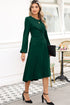 Side Ruched Crew Neck Long Sleeve Bodycon Fit Elegant Midi Dress