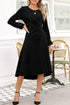 Side Ruched Crew Neck Long Sleeve Bodycon Fit Elegant Midi Dress