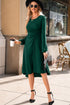 Side Ruched Crew Neck Long Sleeve Bodycon Fit Elegant Midi Dress