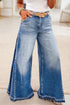 Side Seam Gathering Full Length Flare Leg Denim Jeans