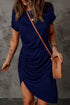 Side Shirring Short Sleeve Mini Dress